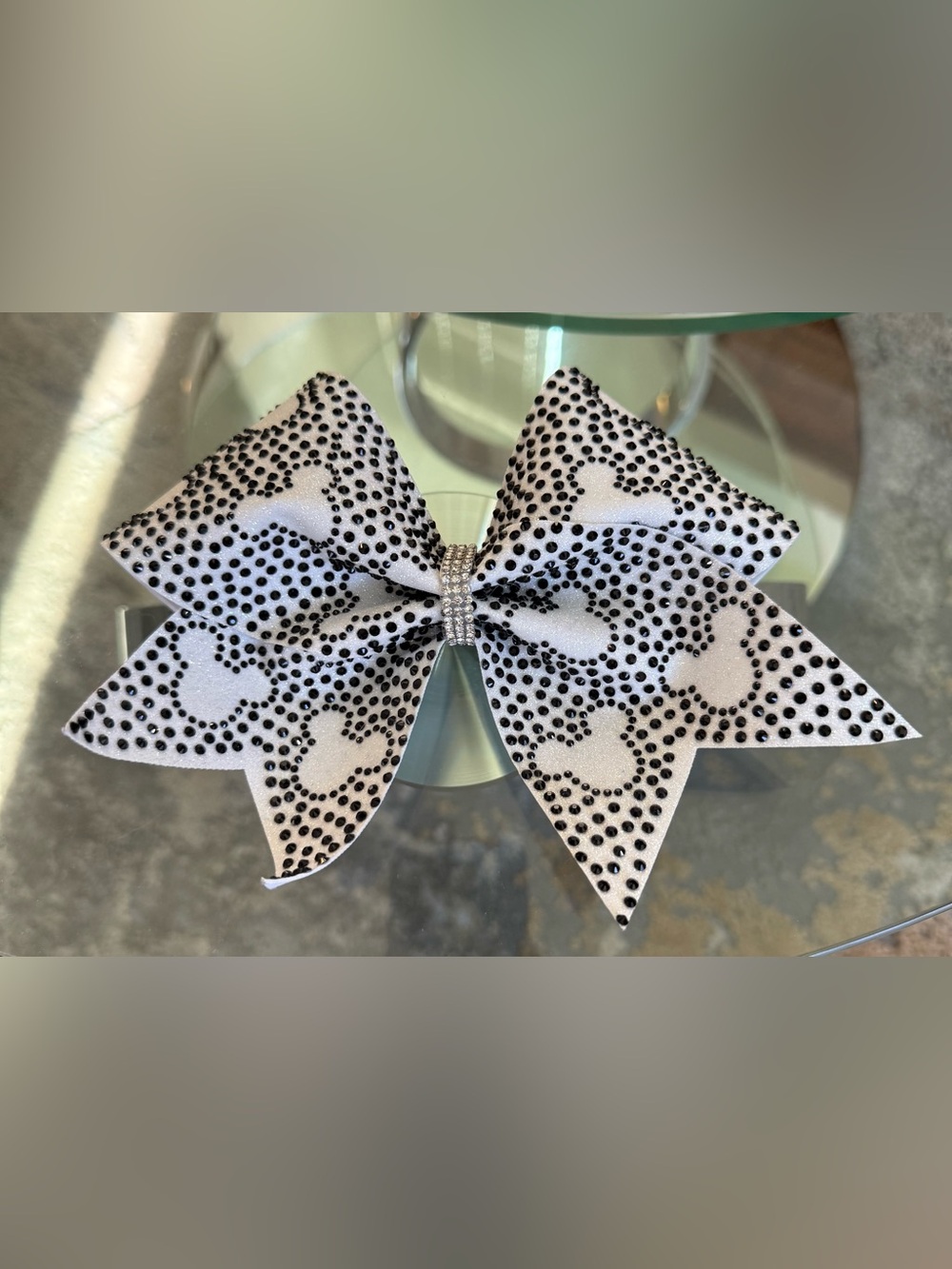 White and Black Rhinestone Mickey Kids Cheer Bow